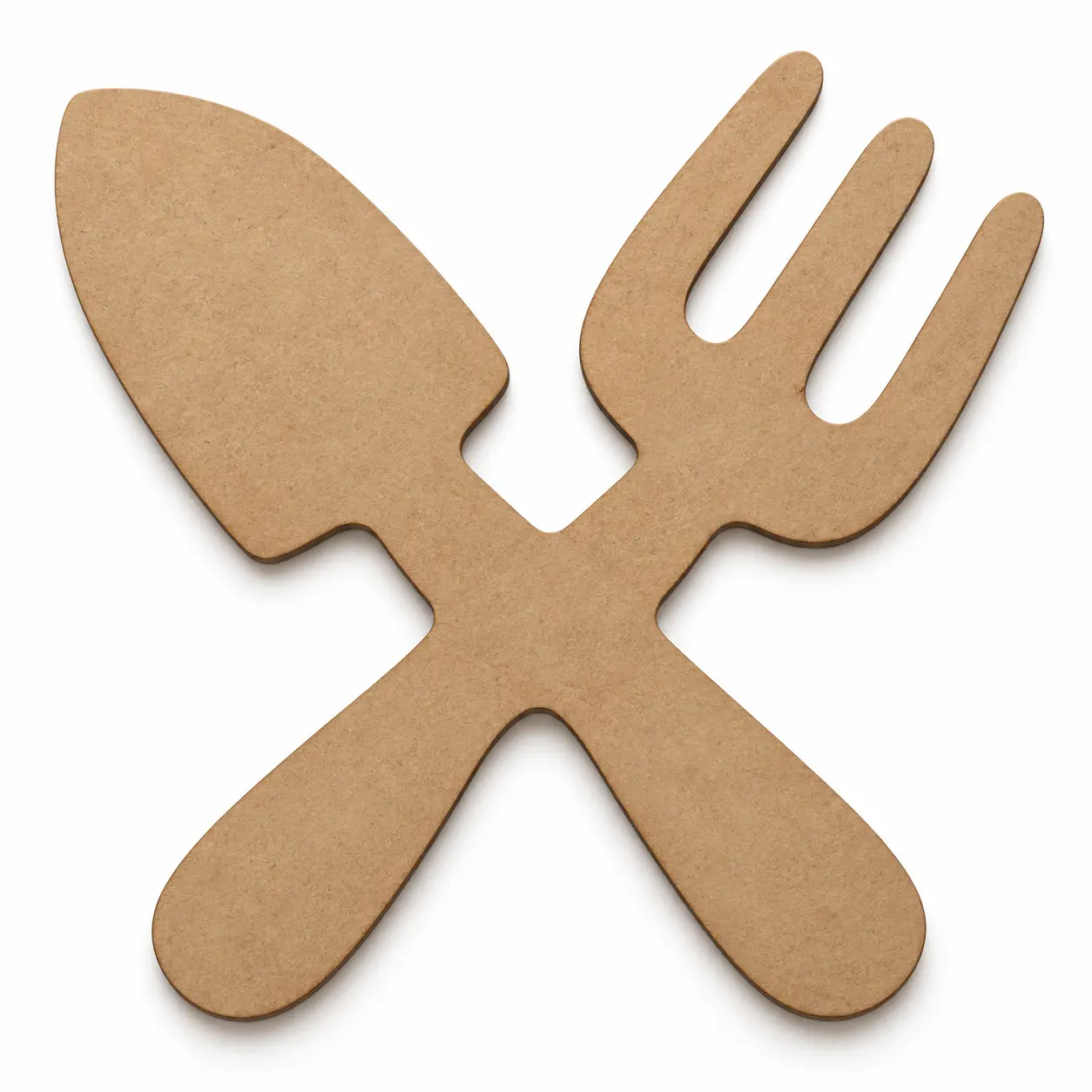 Crossed Garden Trowel and Fork unfinished MDF cutout